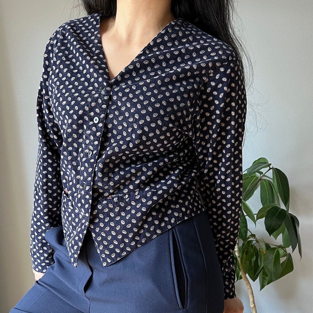 vtg 80s‎ album by Kenzo corduroy jacket paisley blue retro top Medium - Picture 4 of 9